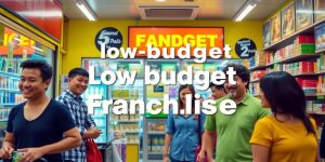 Colorful franchise store filled with happy customers and products.